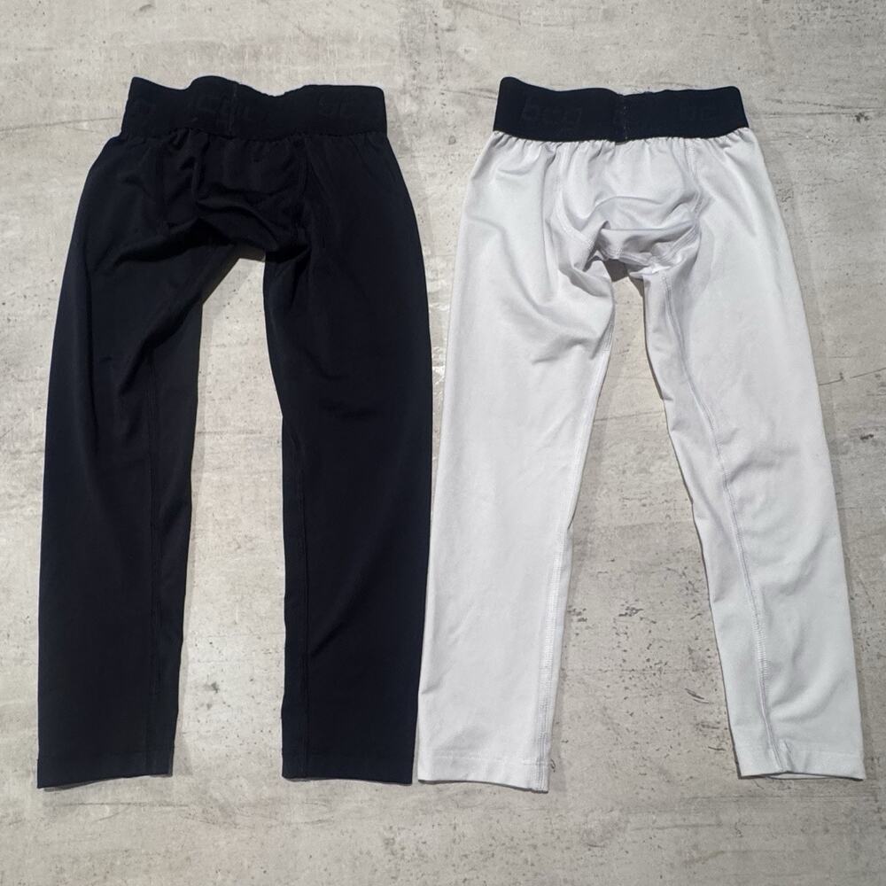 2 Pairs Boys Athletic Fitted Tights BCG Black XS 6/7 Black White